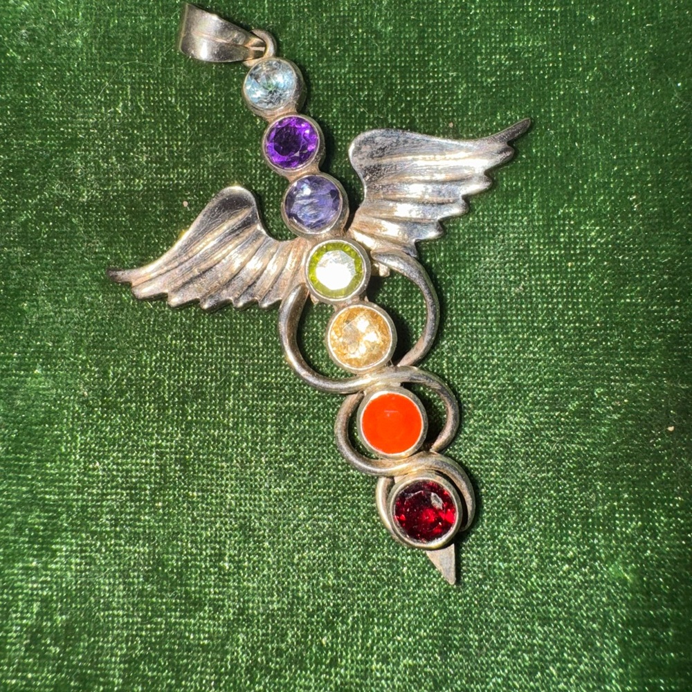 Silver Caduceus Chakra Cross (Medical Symbol)